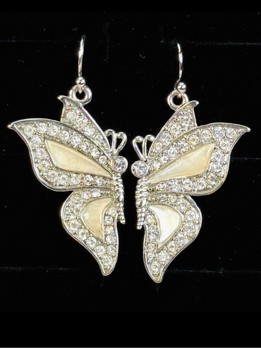 Elegant Weighted Silvertone Bling Butterfly Pierced Earrings